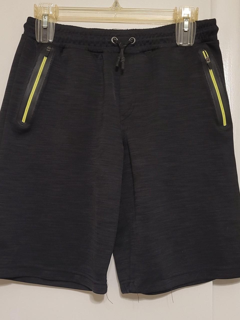 Ring of Fire Black Athletic Shorts with Neon Yellow Zip Accents